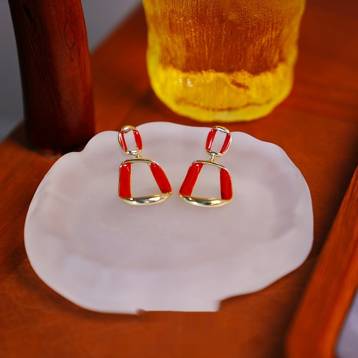 Silver Needle Square Twisted Enamel Earrings – Surprise Gifts — 1
