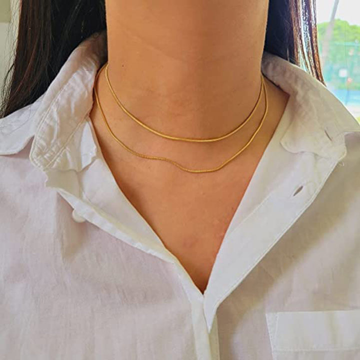 Double Layer 1.5mm Herringbone Chain Necklace – Jewelry Gift Ideas — 1