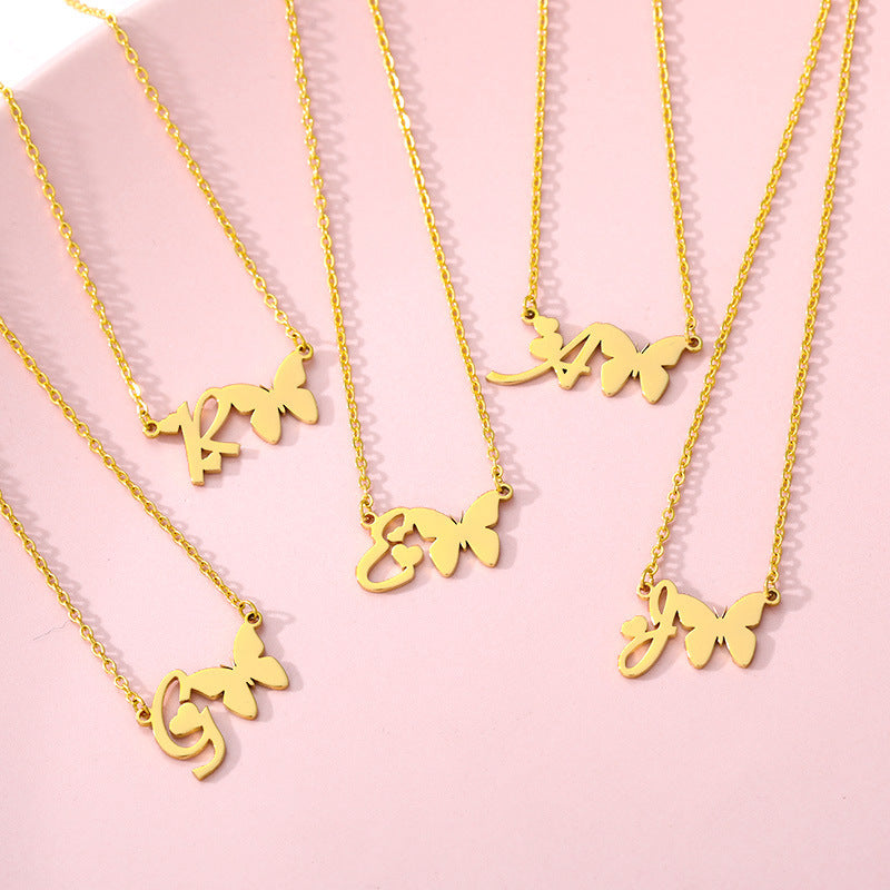 Stainless Steel Gold Silver Butterfly Letter – Jewelry Gift Ideas — 1