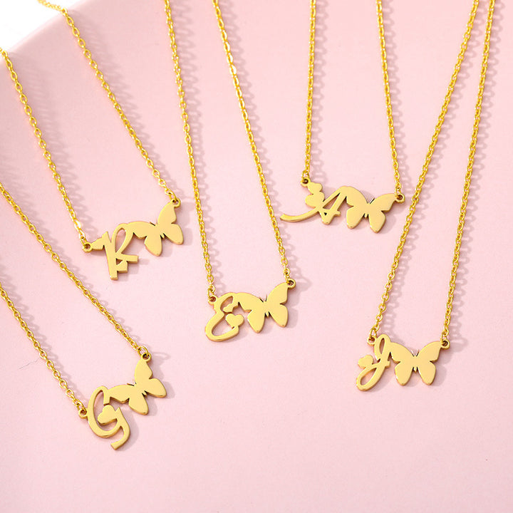 Stainless Steel Gold Silver Butterfly Letter – Jewelry Gift Ideas — 1