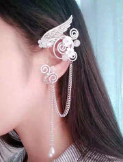 Qingqiu Fox Antique Ear Clips Long Tassel Elf Earrings – Stylish Gifts — 4