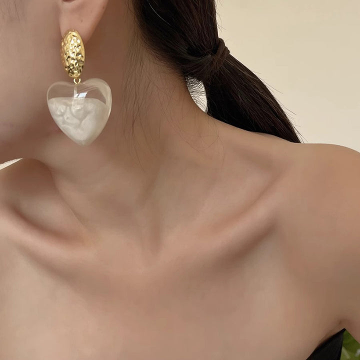 White Resin Love Heart Earrings – Gifts for Couples — 1