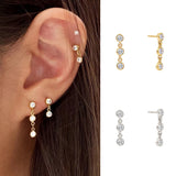 Sterling Silver Simple Three Diamond Ear Stud – Jewelry Gift Ideas — 2