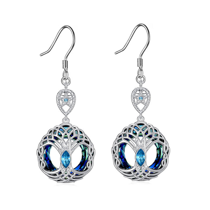 Blue Crystal Celtic Tree Of Life Dangle Earrings – Gifts for Her — 1