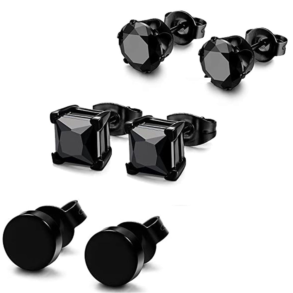 Punk Square Black Zircon Stud Earrings Set 6mm – Stylish Gifts — 1