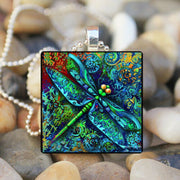 Time Gemstone Dragonfly Owl Square Glass Pendant – Jewelry Gift Ideas — 2