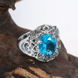Inlaid Light Blue Drill Hollowed Out Heart Ring Ring – Gifts for Her — 1