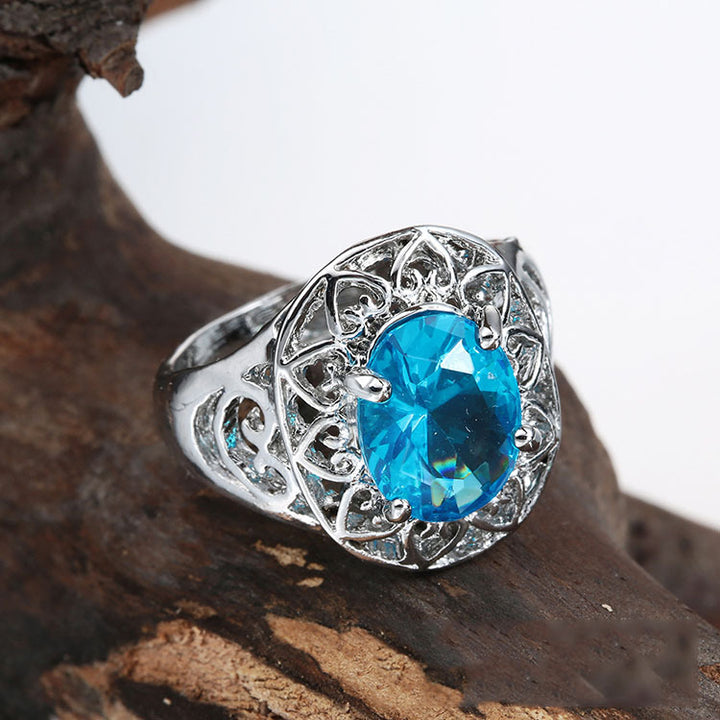 Inlaid Light Blue Drill Hollowed Out Heart Ring Ring – Gifts for Her — 1