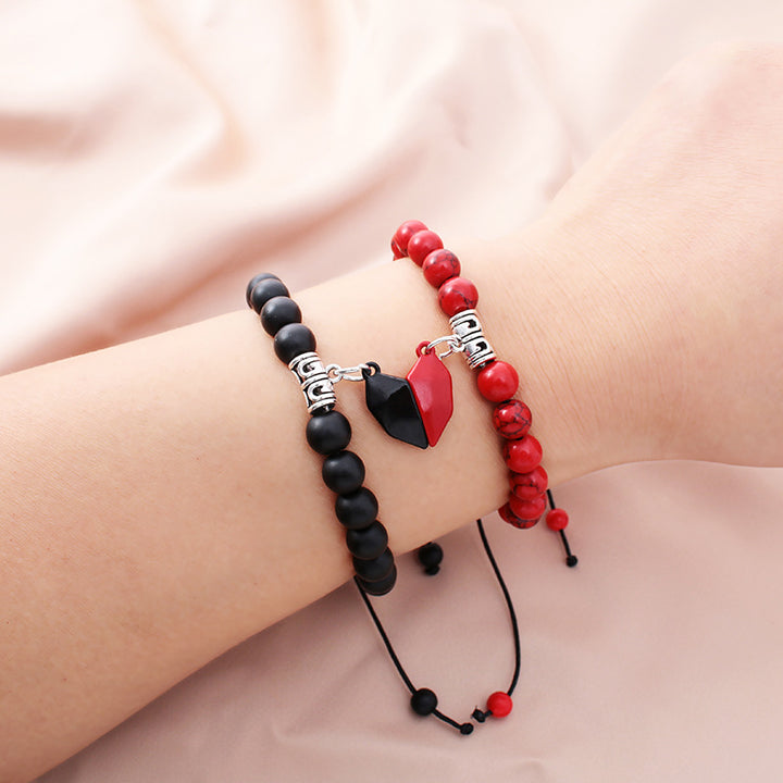 White Turquoise Love Magnet Couple Bead Bracelet – Gifts for Couples — 1