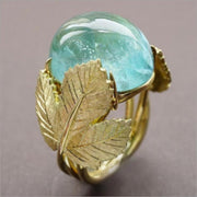 Gold Leaf Silver Blue Amber Women's Ring – Gifts for Her — 1