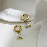 Women's Gold Triangle Zircon Drop Hoop Earrings – Gifts for Her — 2