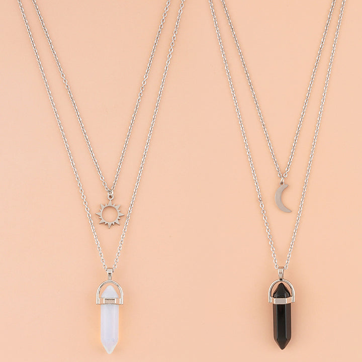 Natural Stone Hexagon Bullet Pendant Necklace Set – Jewelry Gift Ideas — 1