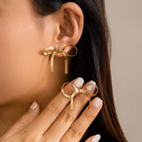 Women's Metal Ribbon Bow Stud Earrings Necklace – Jewelry Gift Ideas — 8