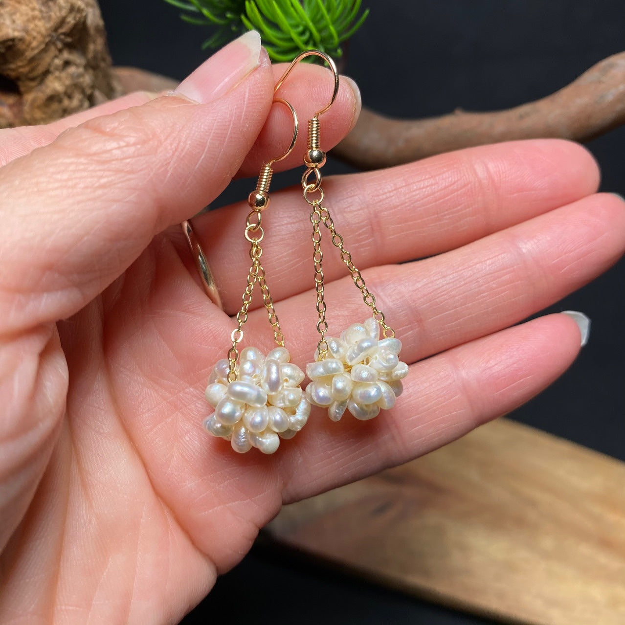 Natural Pearl Handmade Ball Earrings Girly – Everyday Gifts — 1