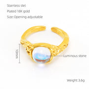 Retro Titanium Steel Moonstone Ring Hip Hop Irregular – Useful Gifts — 11