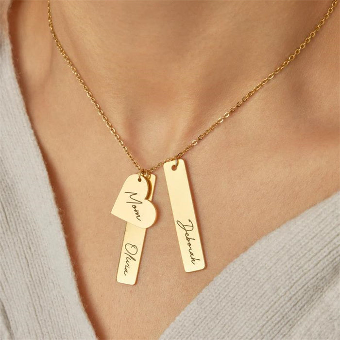 Laser Name Heart Rectangle Pendant Necklace – Jewelry Gift Ideas — 1