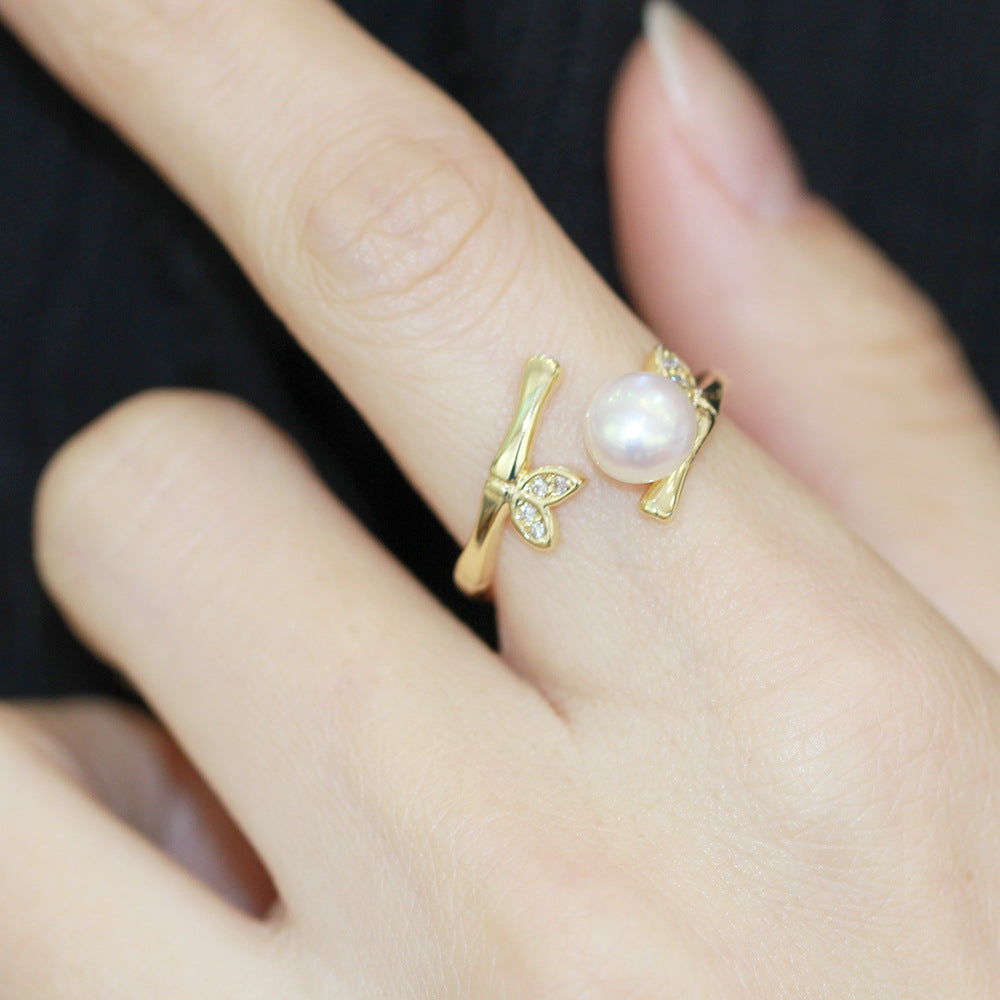 Simple Golden Bamboo Leaf Opening Adjustable Ring – Unique Gift Ideas — 1