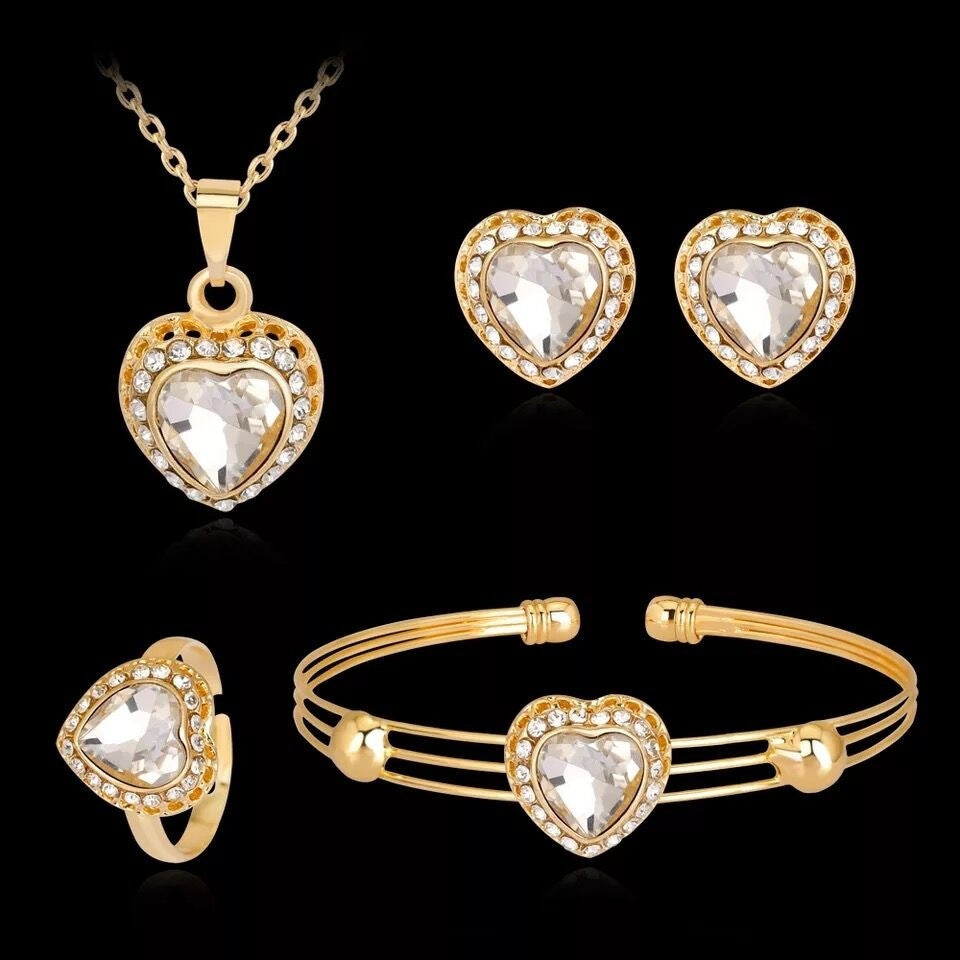 Jewelry Set Peach Heart Rhinestone Earrings Love – Jewelry Gift Ideas — 1