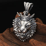 Vintage Distressed Pure Silver Crown Lion Pendant – Jewelry Gift Ideas — 5