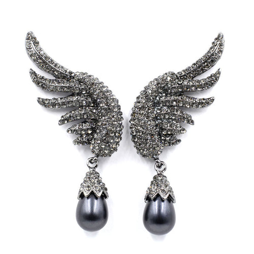 Angel Wings Alloy Diamond Pearl Earrings – Holiday Gift Ideas — 1