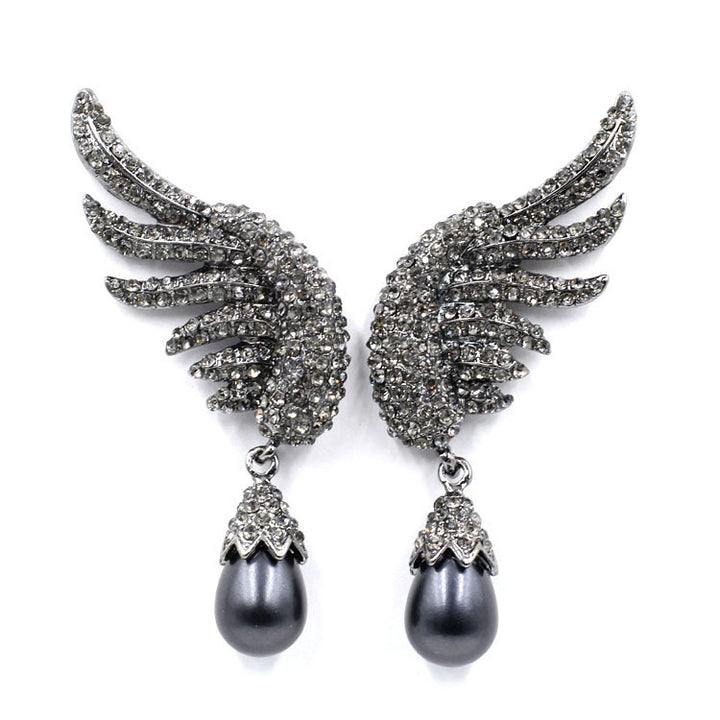 Angel Wings Alloy Diamond Pearl Earrings – Holiday Gift Ideas — 1