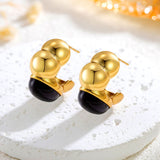 Titanium Steel Inlaid Stone Stud Earrings Simple – Everyday Gifts — 2