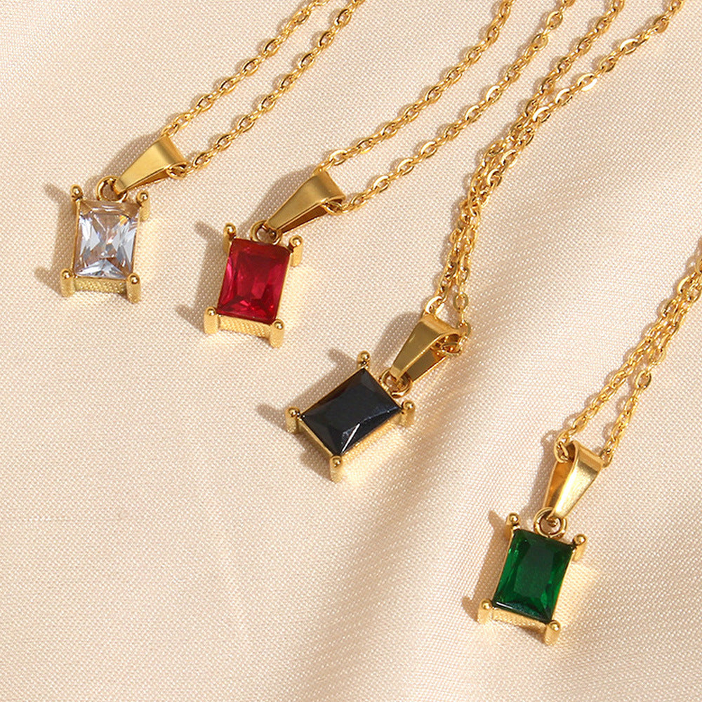 Stainless Steel Simple Square Zircon Pendant – Jewelry Gift Ideas — 1