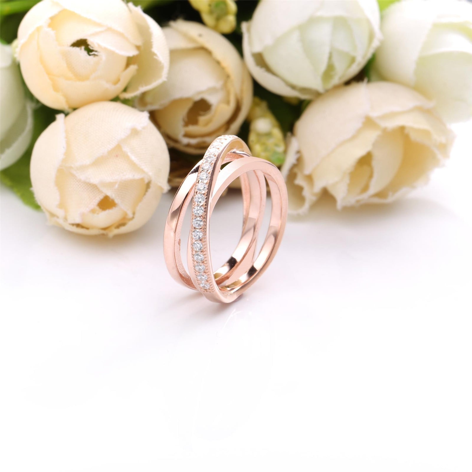 S925 Sterling Silver Rose Interlaced Three Ring – Thoughtful Gifts — 1