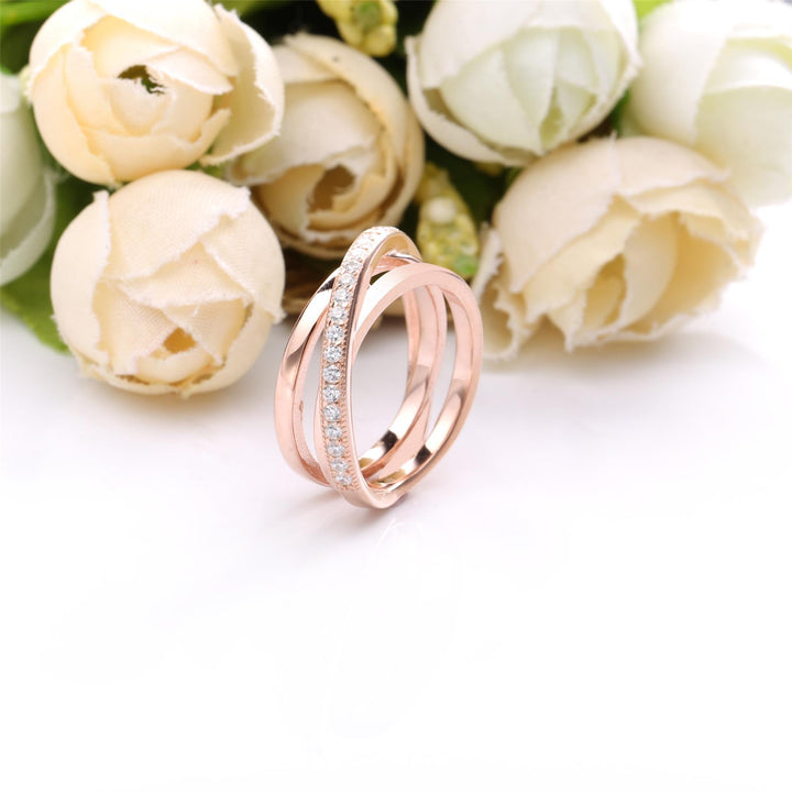 S925 Sterling Silver Rose Interlaced Three Ring – Thoughtful Gifts — 1