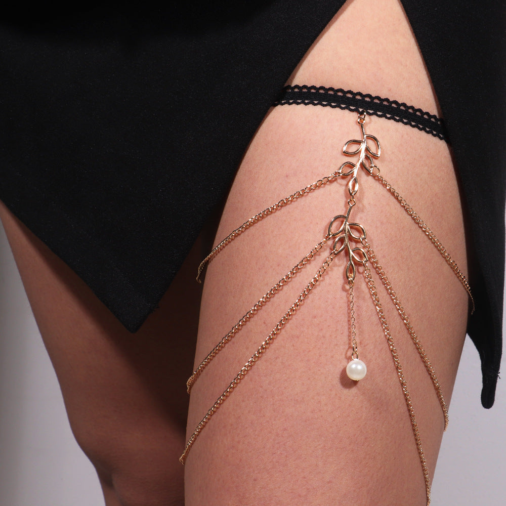 Thigh Chain Elastic Multi-layer Leaves Long Leg Chain – Gifts for Her — 1