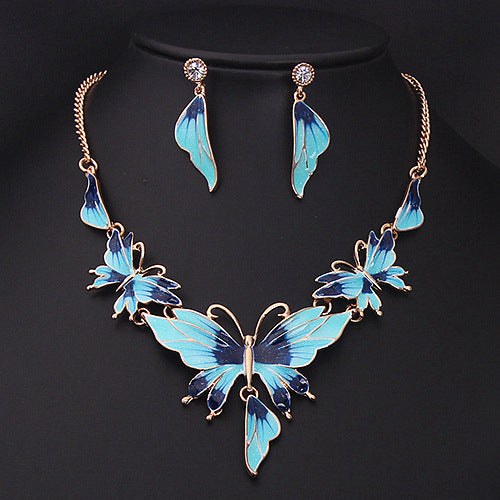 Drop Oil Butterfly Necklace Earring Set – Jewelry Gift Ideas — 1