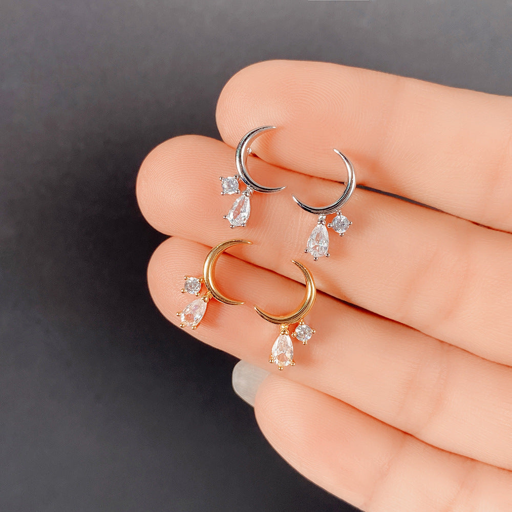 Small Curved Moon Shape Zircon Stud Earrings Female – Gifts for Her — 1