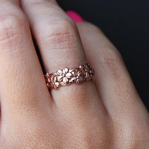 14K Rose Gold Flower 925 Silver Ring Hand Jewelry – Jewelry Gift Ideas — 1