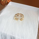 Real Gold Electroplated Zircon Opal Double Layer Ring – Stylish Gifts — 9