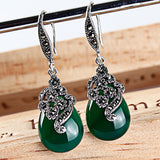 Vintage Thai Silver Earrings Female Green Agate – Gifts for Her — 3