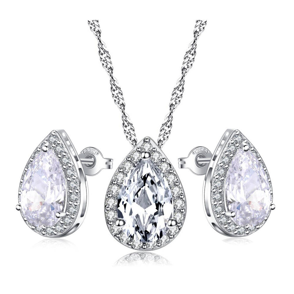 Platinum-Plated Drop Zircon Necklace And Earring – Jewelry Gift Ideas — 1