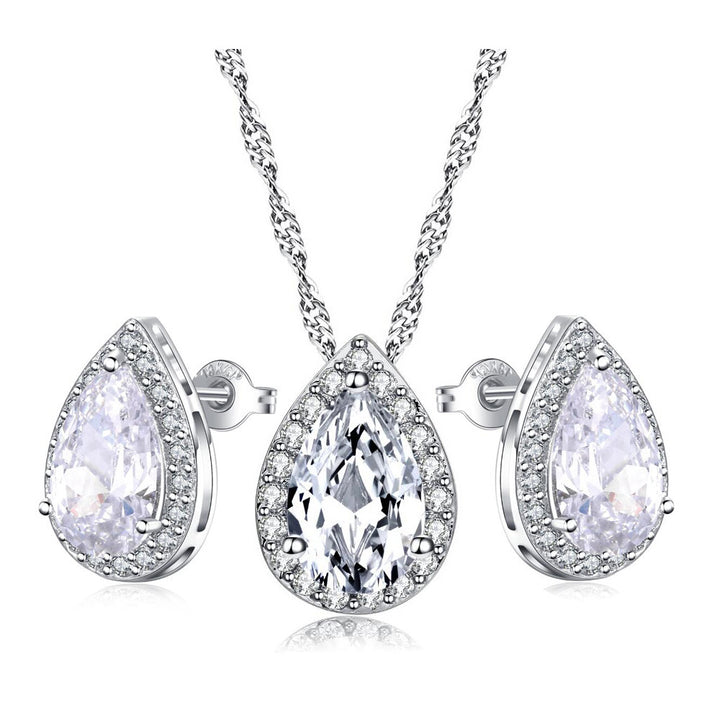 Platinum-Plated Drop Zircon Necklace And Earring – Jewelry Gift Ideas — 1
