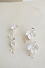 Hard Porcelain Flower Fresh Water Pearl Earrings – Gift Ideas — 2