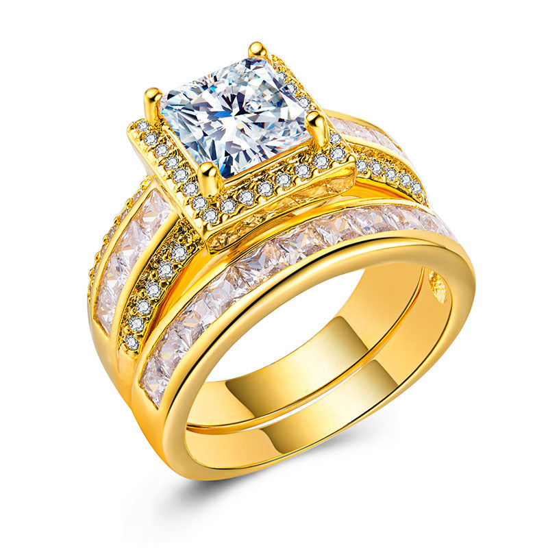Wedding Engagement Ring Gold Plated Silver Zircon – Gifts for Couples — 1