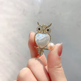 Natural Pearl Copper Zircon Owl Brooch – Jewelry Gift Ideas — 3
