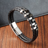 Stainless Steel Leather Woven Bracelet – Jewelry Gift Ideas — 1