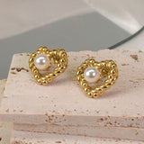 18K Fashion Retro Twist Pearl Heart-shaped Ear Studs – Stylish Gifts — 5