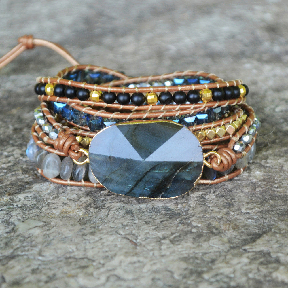 Multilayer Leather Crystal Woven Beaded Bracelet – Jewelry Gift Ideas — 1