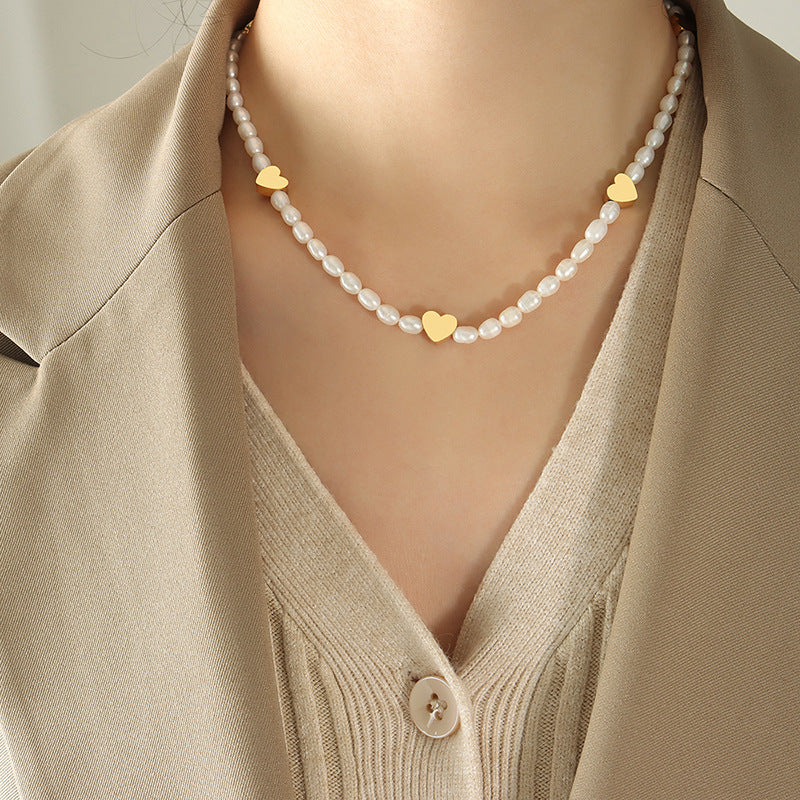Peach Heart Splice Freshwater Pearl Chain – Thoughtful Gifts — 1