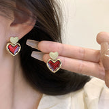 Wine Red Love Heart Earrings For Women Girl Gold – Jewelry Gift Ideas — 2