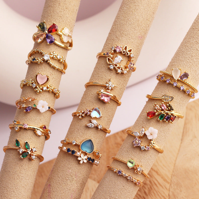 Copper Micro-set Colored Zircon Heart-shaped Ring – Gifts for Her — 1