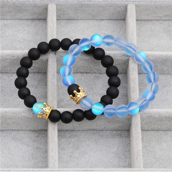 Blue Frosted Moonstone Crown Bracelet With Beads – Jewelry Gift Ideas — 1