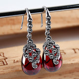 Vintage Thai Silver Earrings Female Green Agate – Gifts for Her — 2