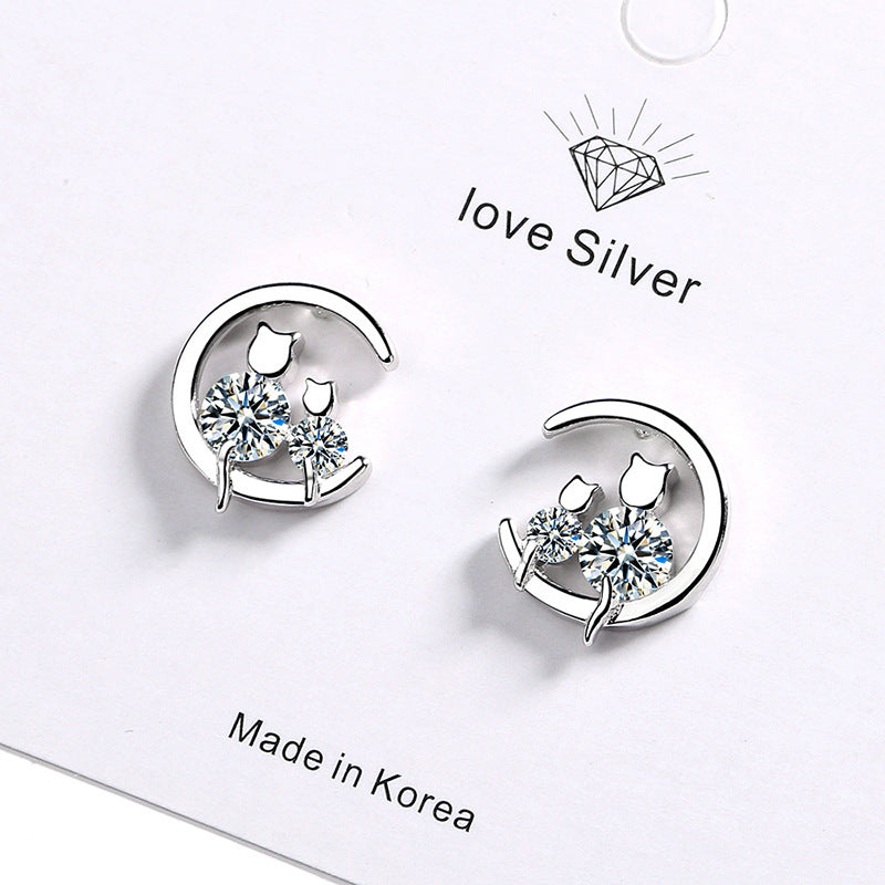 Women's Sweet Single Diamond Cat Ear Studs – Gifts for Her — 1