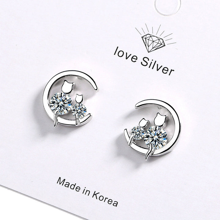 Women's Sweet Single Diamond Cat Ear Studs – Gifts for Her — 1